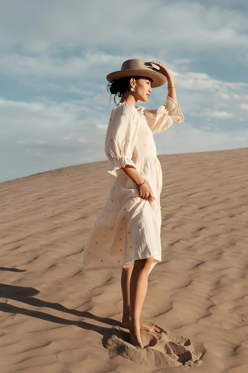 Ditsy Floral Embroidered Dress in Cream - FINAL SALE