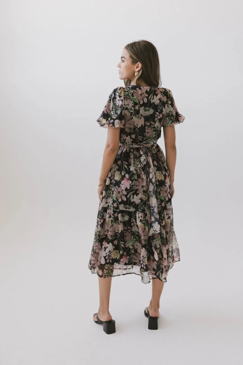 Angelique Floral Tie Dress in Black - FINAL SALE