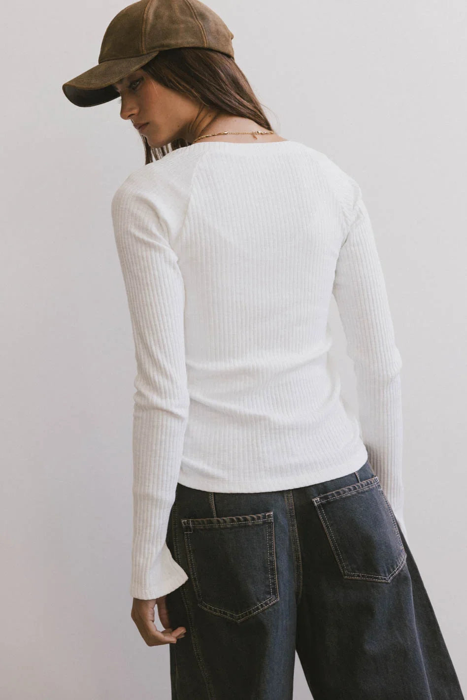 Cosette Ribbed Ruched Top in White - FINAL SALE