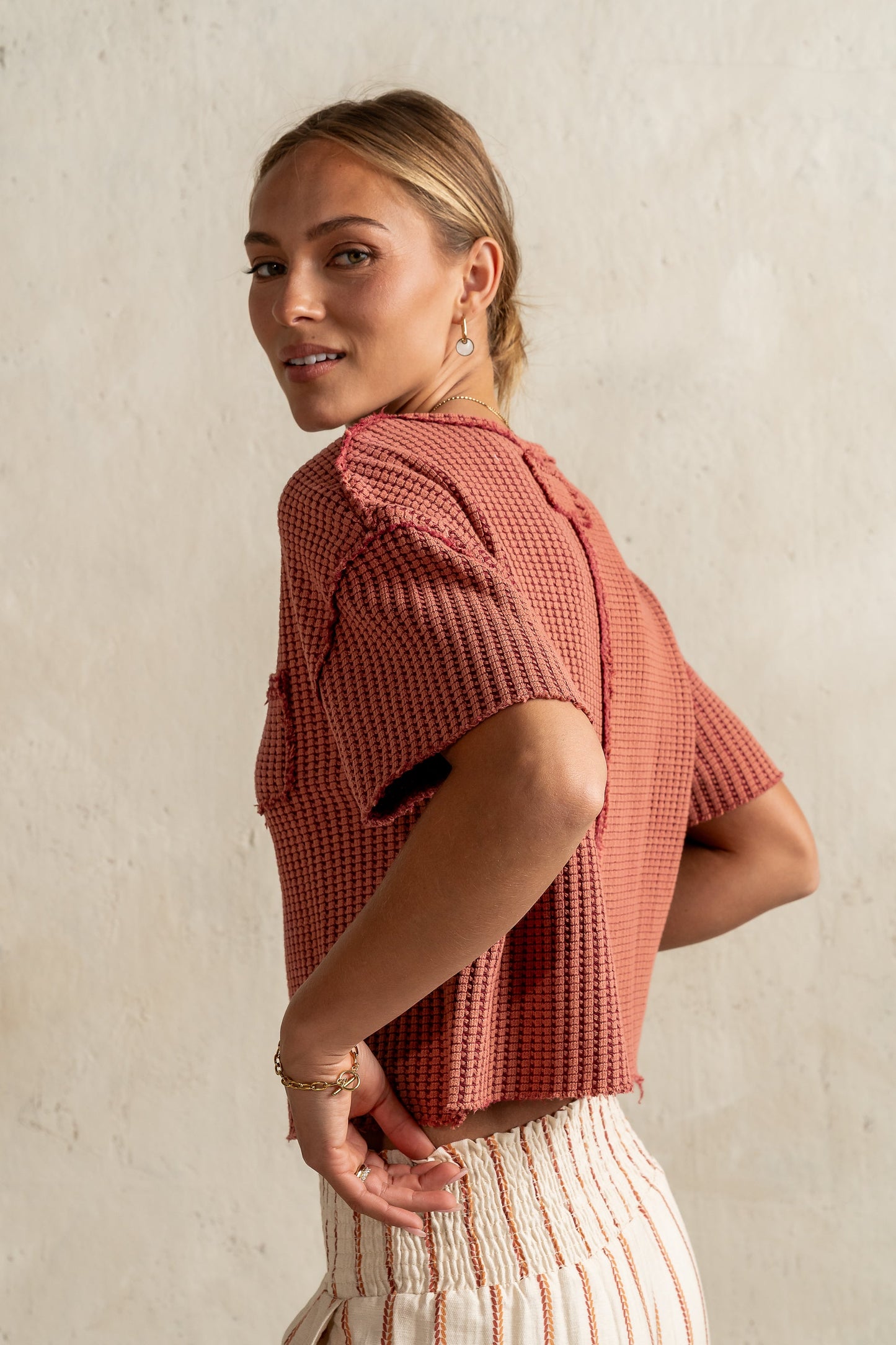 Amaya Knit Tee in Brick - FINAL SALE