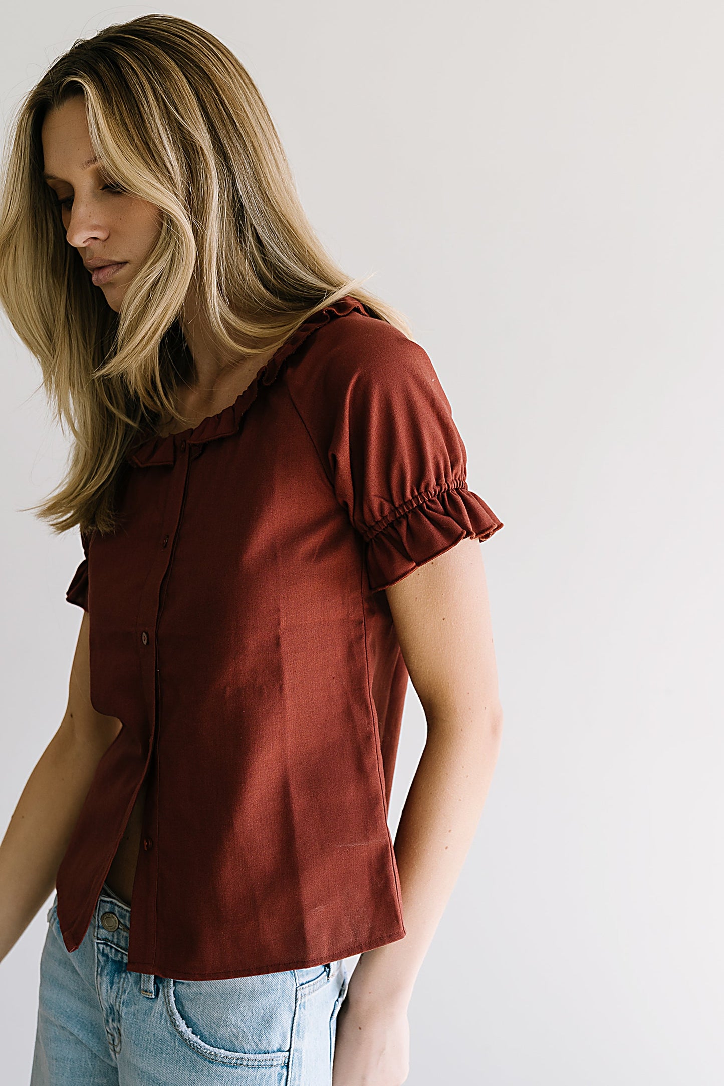 Connie Ruffle Blouse in Rust - FINAL SALE
