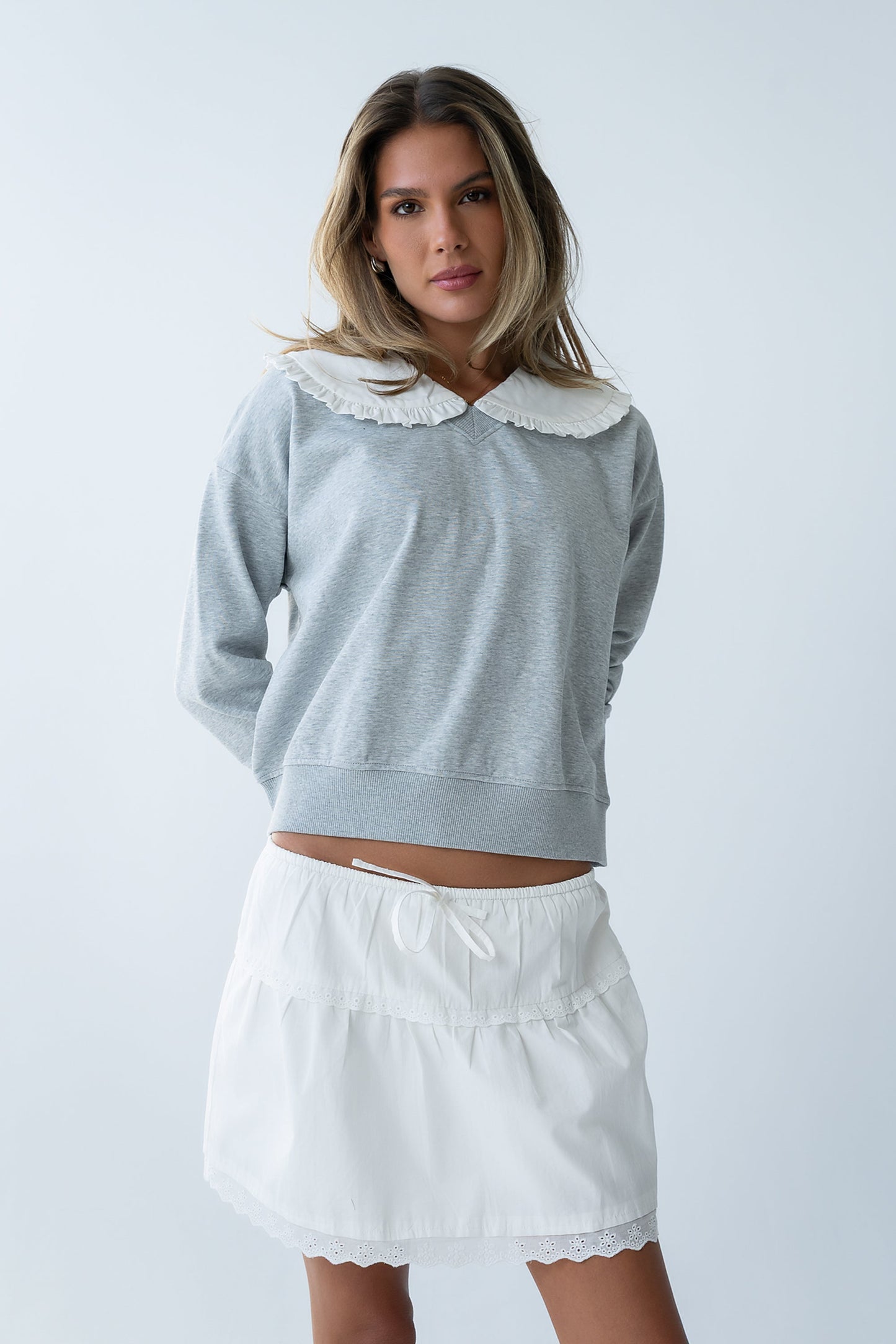 Eddie Collared Sweatshirt in Heather Grey - FINAL SALE