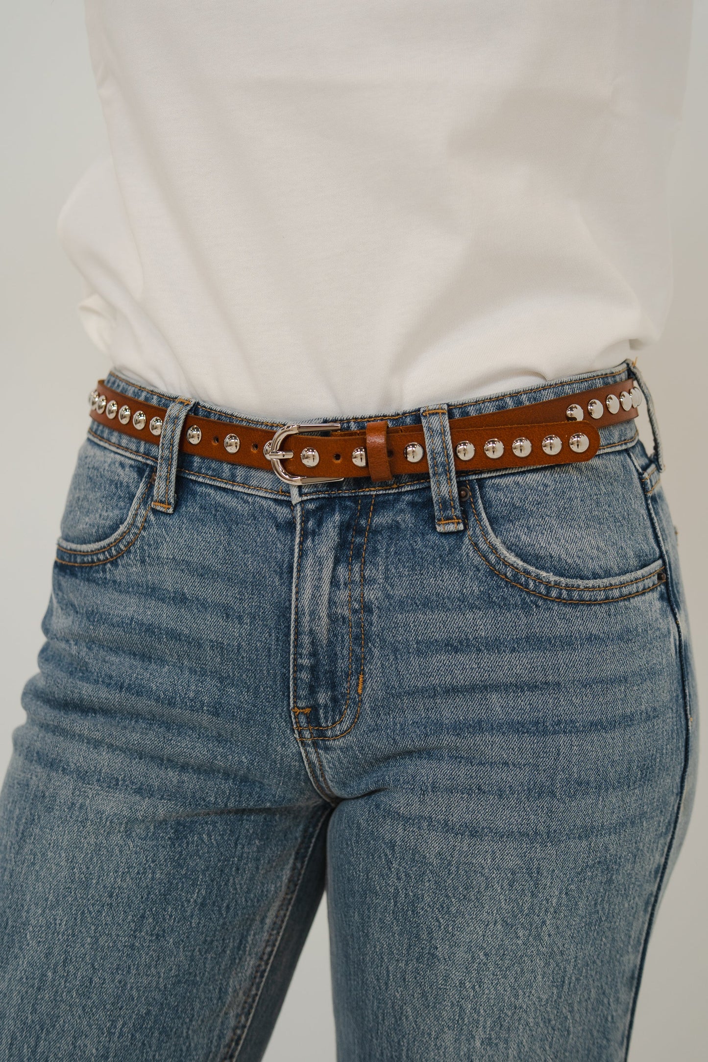 Alesha Studded Belt in Tan