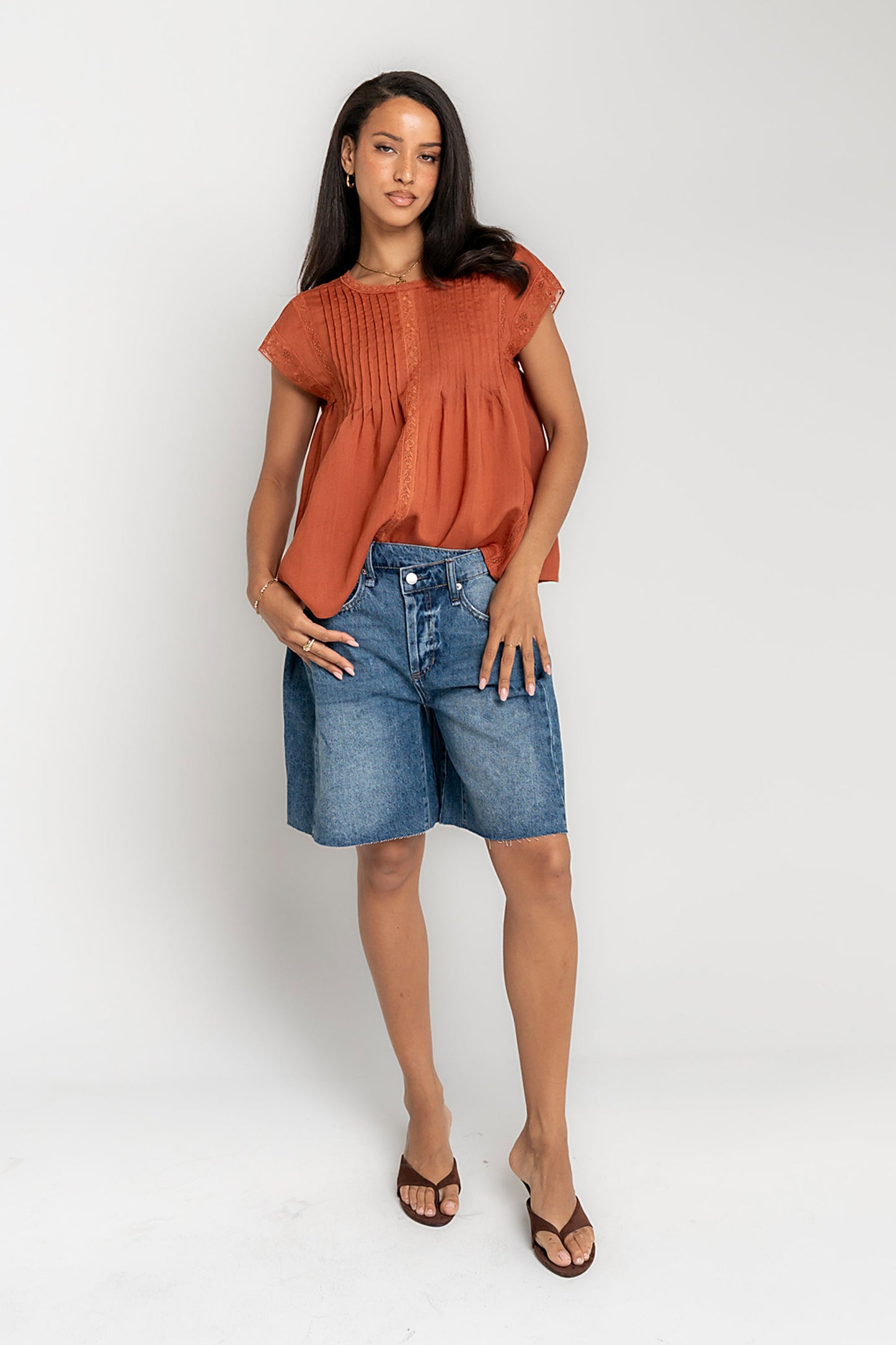 Cambree Pleated Blouse in Terracotta