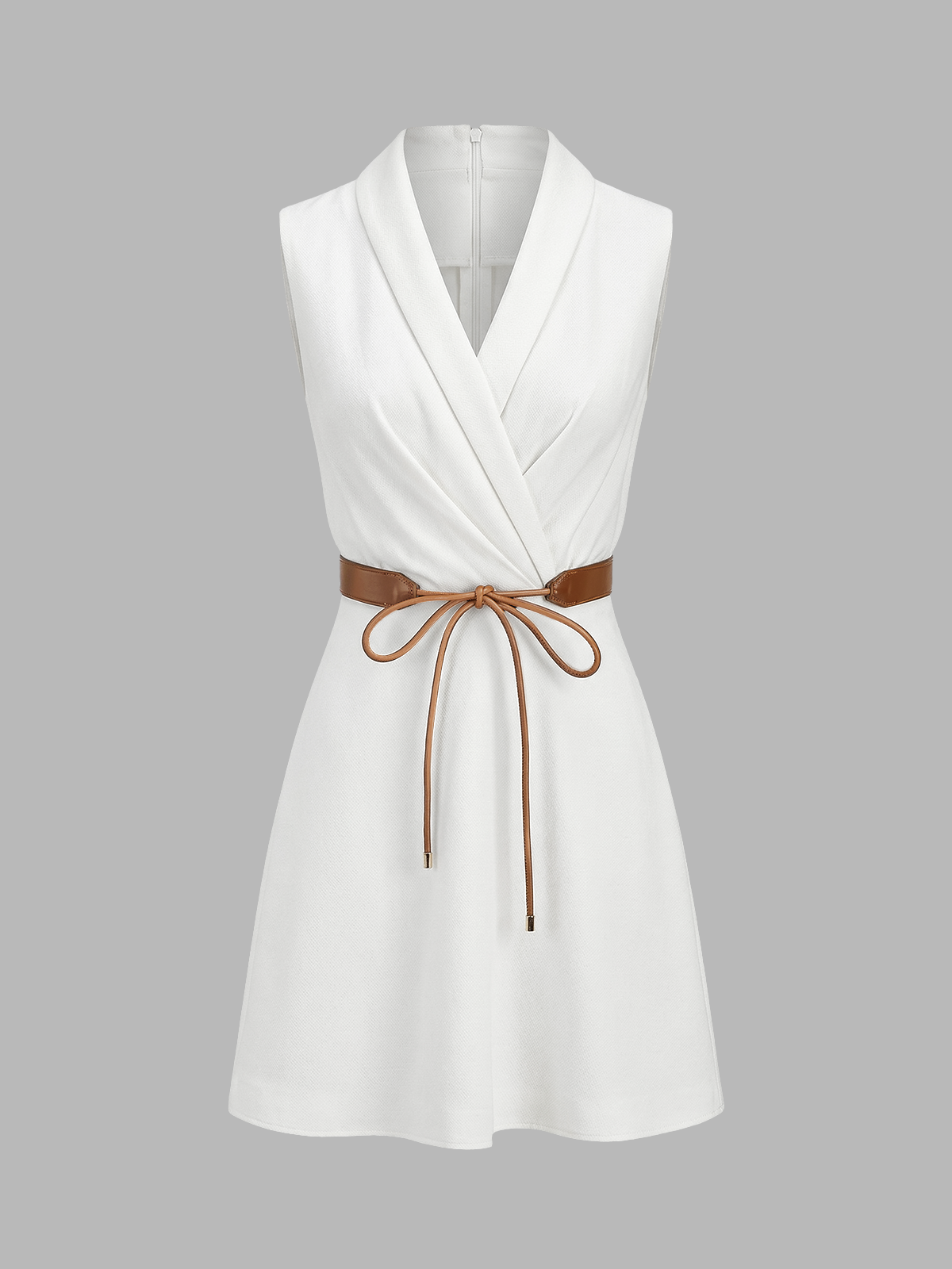 Belted Wrap Linen Blend Sleeveless Mini Dress