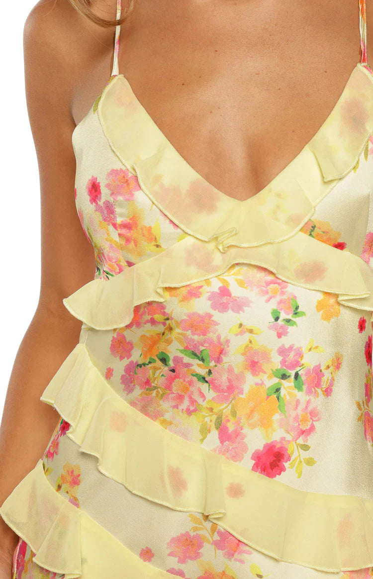 Inara Yellow Bloom Ruffle Maxi