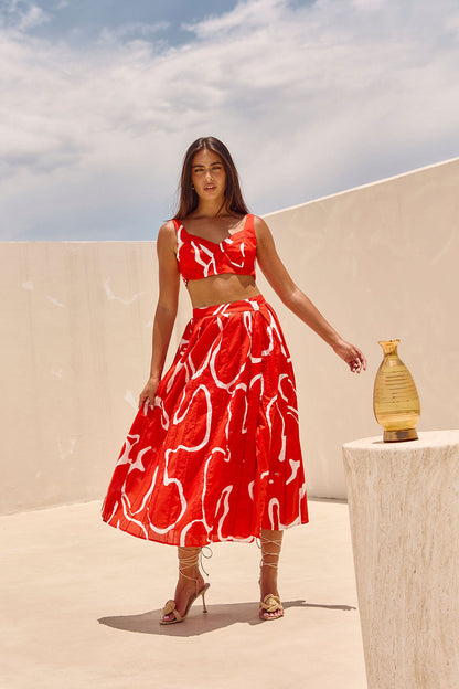 SAMPLE-Dien Wrap Skirt - Evoke Red