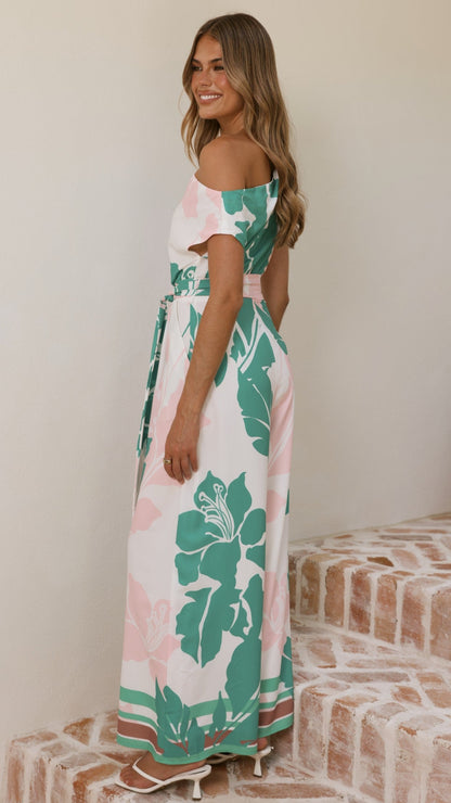 Oasis One Shoulder Jumpsuit - Pink/Green