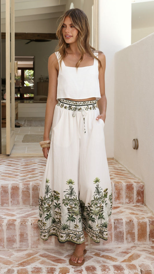 Avery Wide Leg Pants - Palm Garden