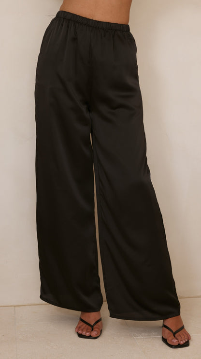 Hayleigh Asymmetrical Top and Pants Set - Black/Lace