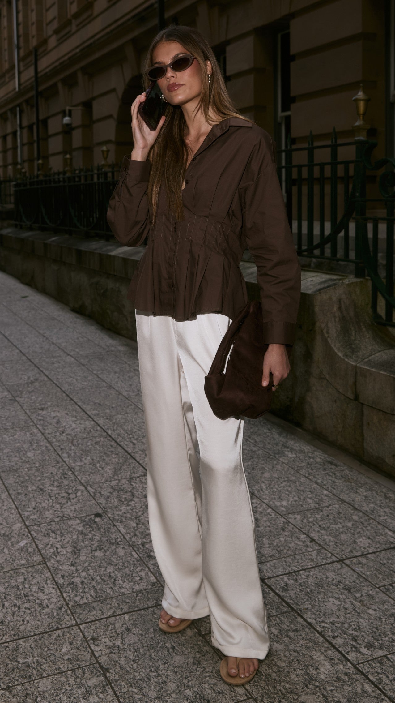 Millie Pleated Shirt - Chocolate
