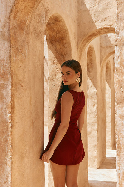SAMPLE-Camellia Dress - Burgundy