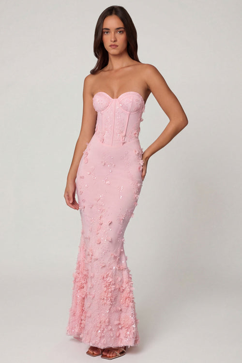 Lace-Up Corset Maxi Dress in Soft Pink