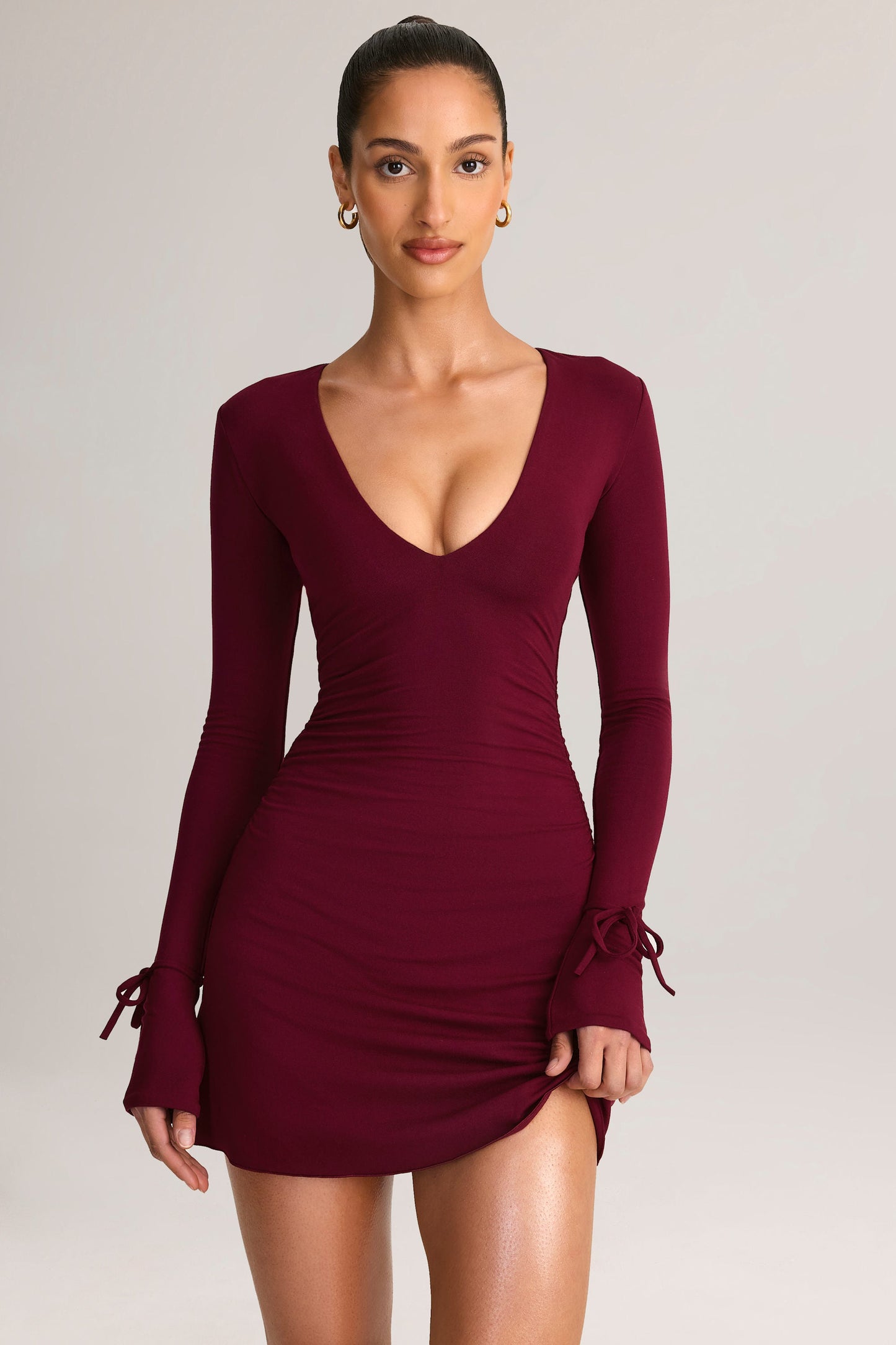 Modal Long-Sleeve Mini Dress in Wine