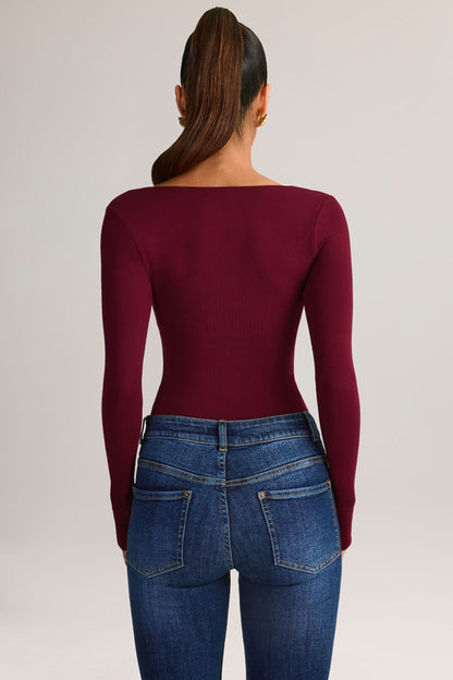 Modal Square-Neck Long-Sleeve Top in Wine