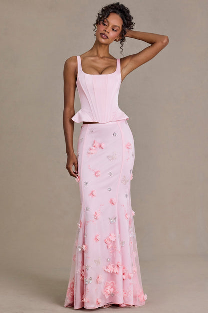 Embellished Tulle Skirt in Baby Pink
