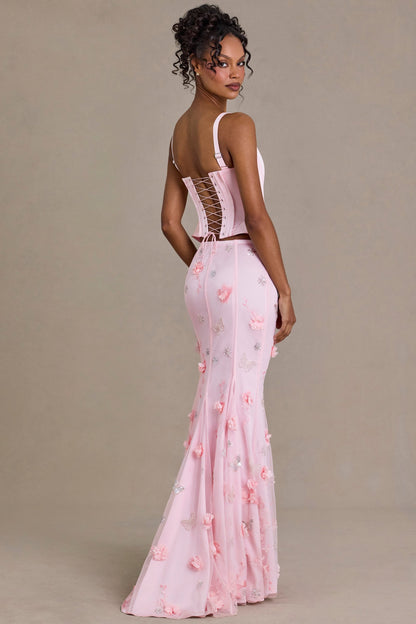Embellished Tulle Skirt in Baby Pink