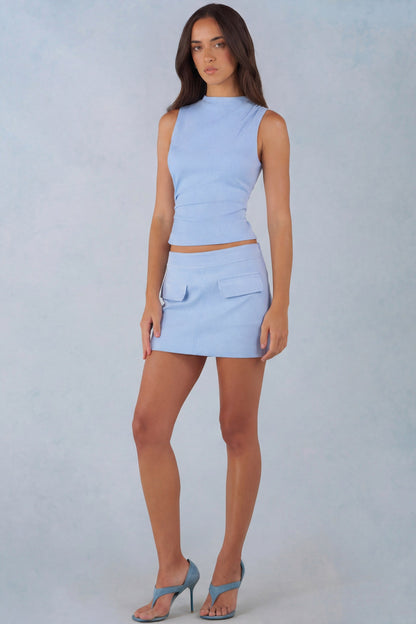 Faux Suede Mid-Rise Mini Skirt in Soft Blue