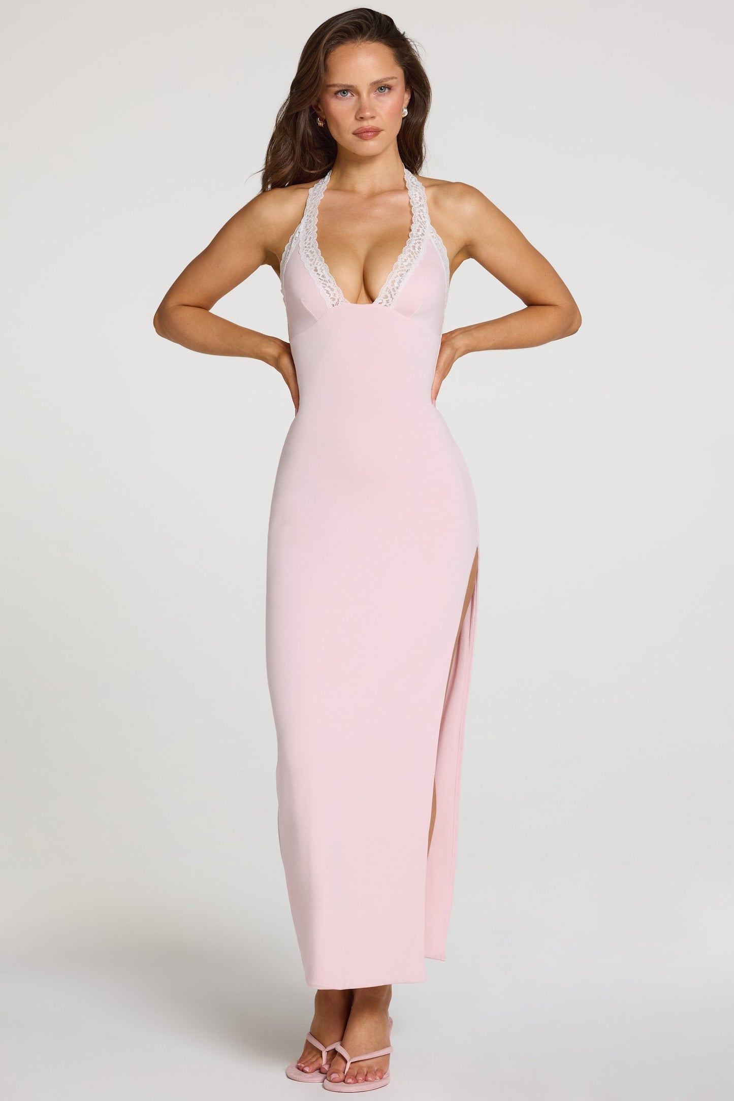 Modal Lace-Trim Maxi Dress in Baby Pink
