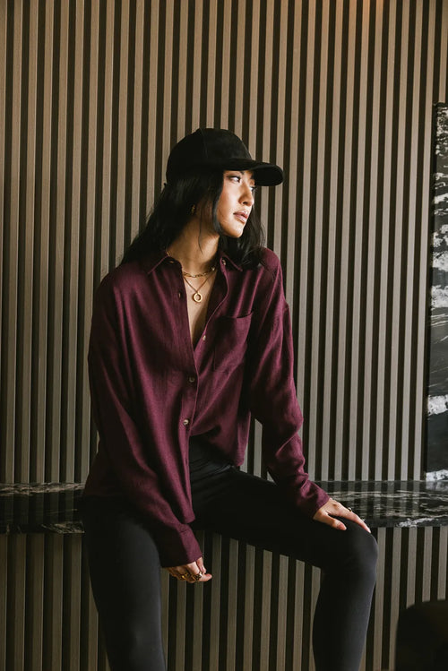 Finley Button Up in Wine - FINAL SALE
