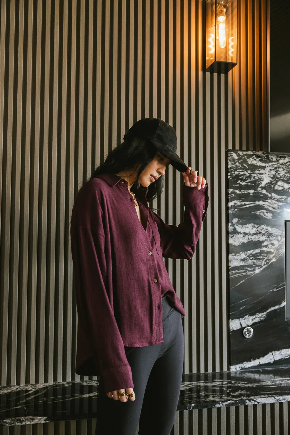 Finley Button Up in Wine - FINAL SALE