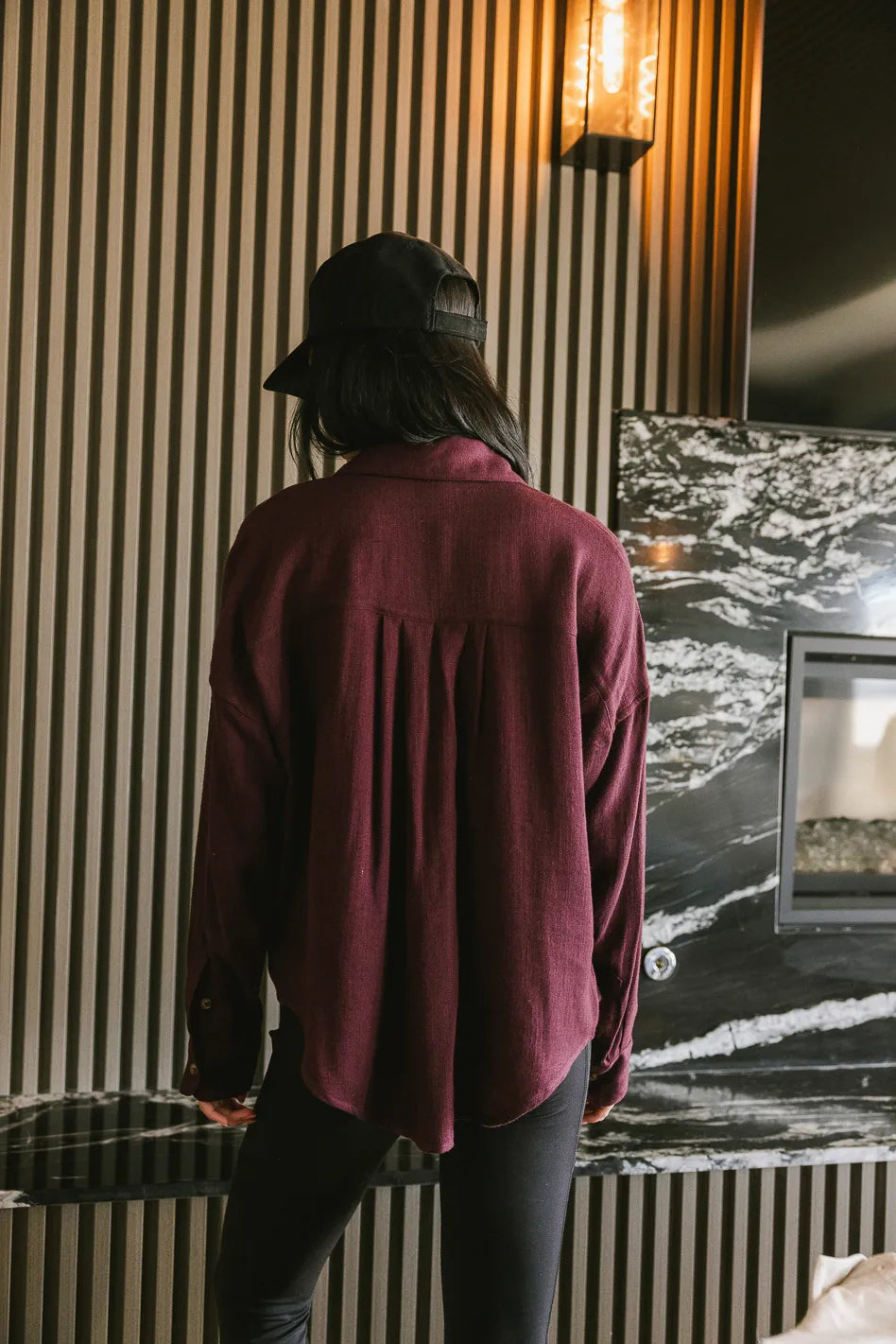 Finley Button Up in Wine - FINAL SALE