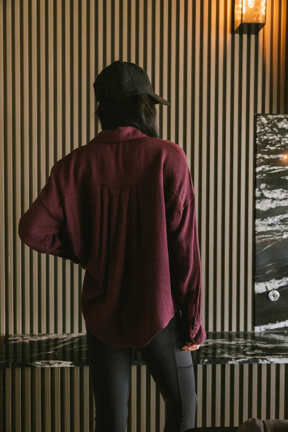 Finley Button Up in Wine - FINAL SALE