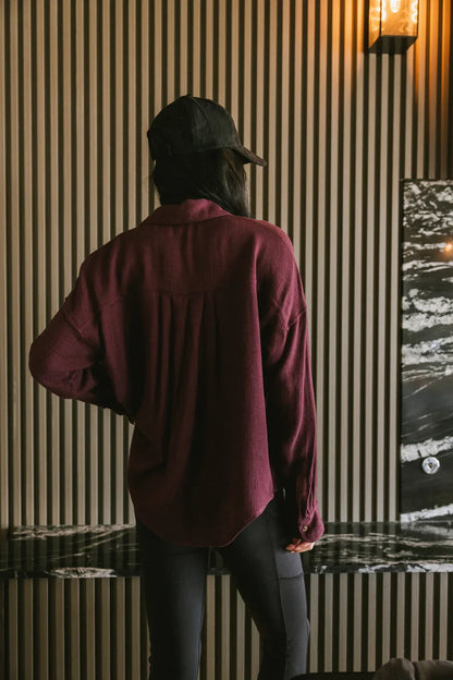 Finley Button Up in Wine - FINAL SALE