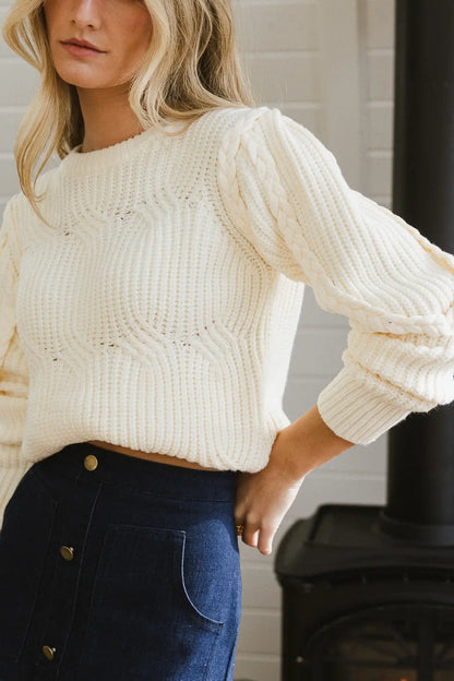 Amy Braided Cable Knit Sweater in Ivory - FINAL SALE