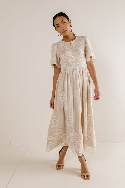 Alora Embroidered Dress in Champagne - FINAL SALE