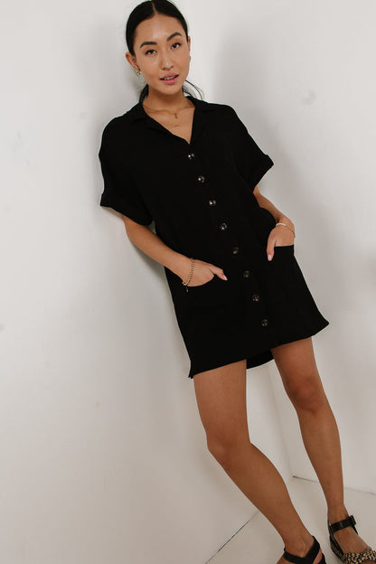Button Up Mini Dress in Black - FINAL SALE