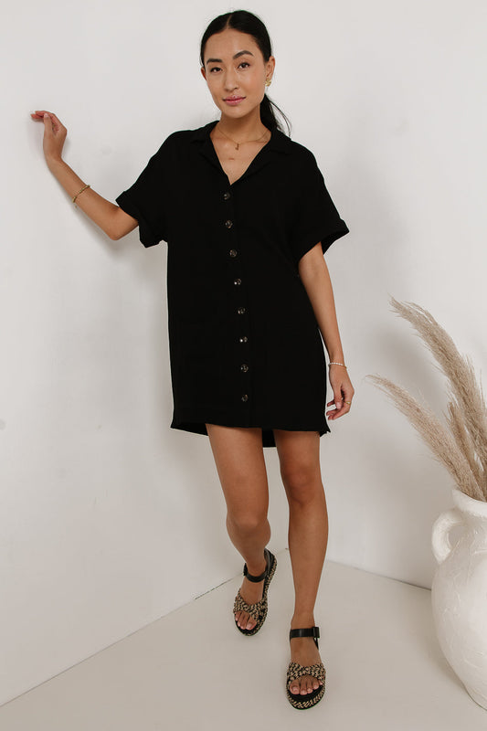 Button Up Mini Dress in Black - FINAL SALE