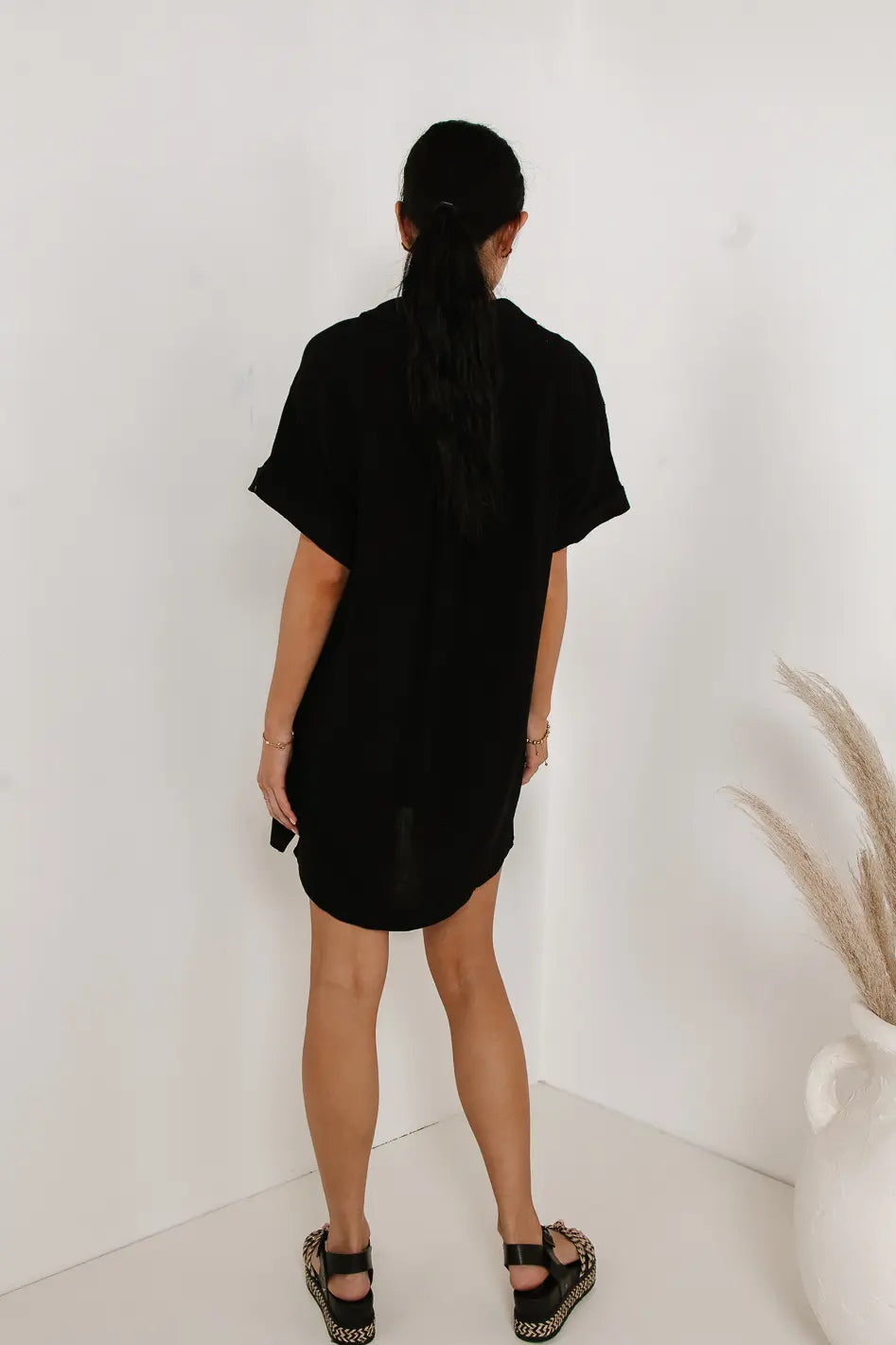 Button Up Mini Dress in Black - FINAL SALE