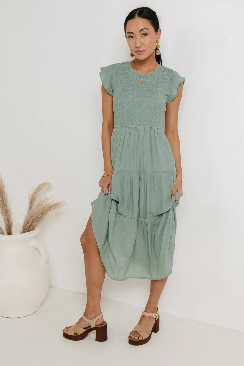 Declan Midi Dress in Sage - FINAL SALE