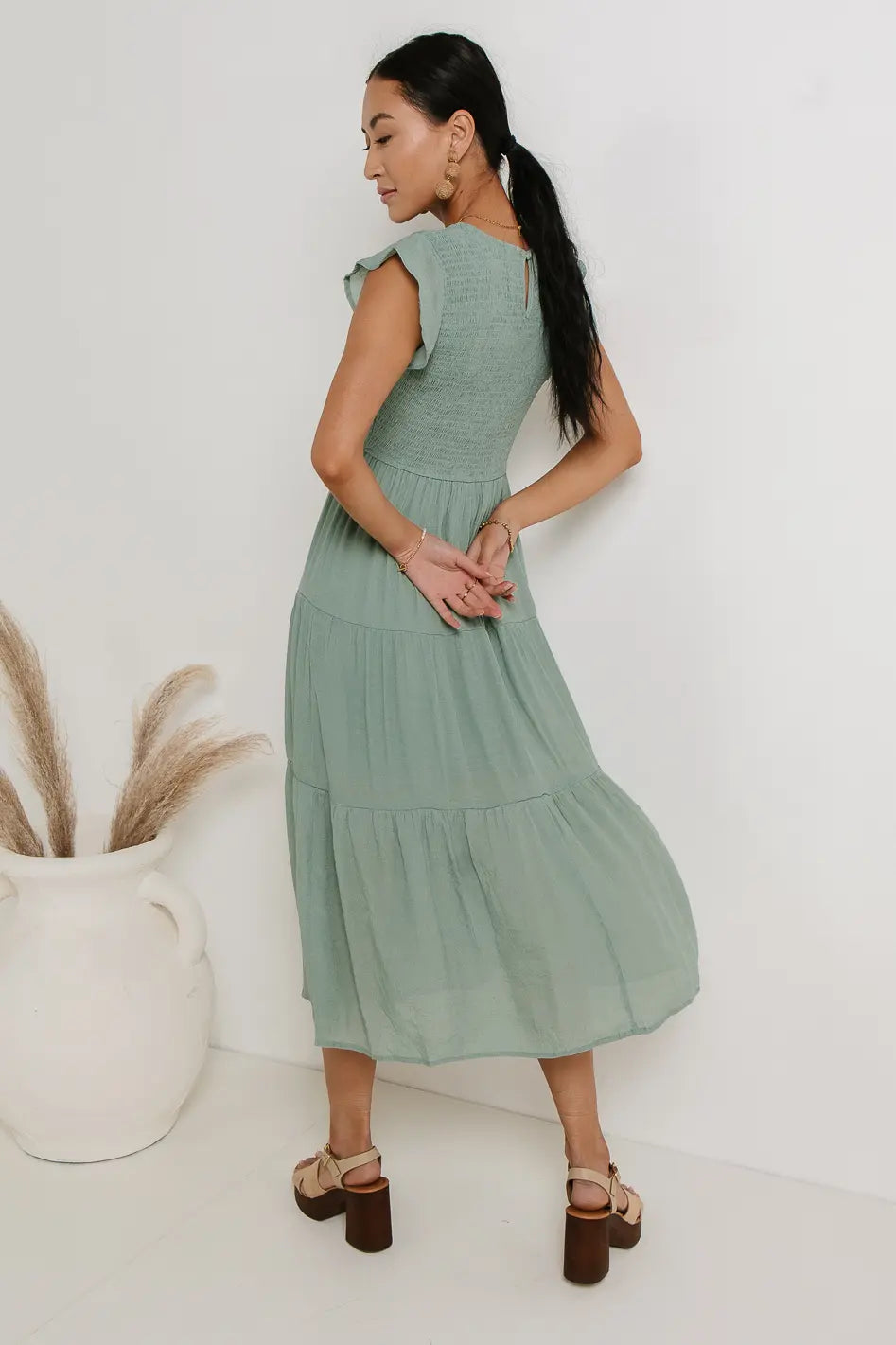 Declan Midi Dress in Sage - FINAL SALE