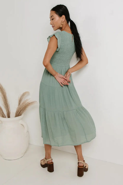 Declan Midi Dress in Sage - FINAL SALE