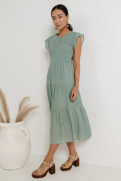 Declan Midi Dress in Sage - FINAL SALE