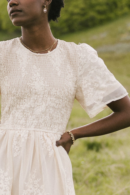 Alora Embroidered Dress in Champagne - FINAL SALE