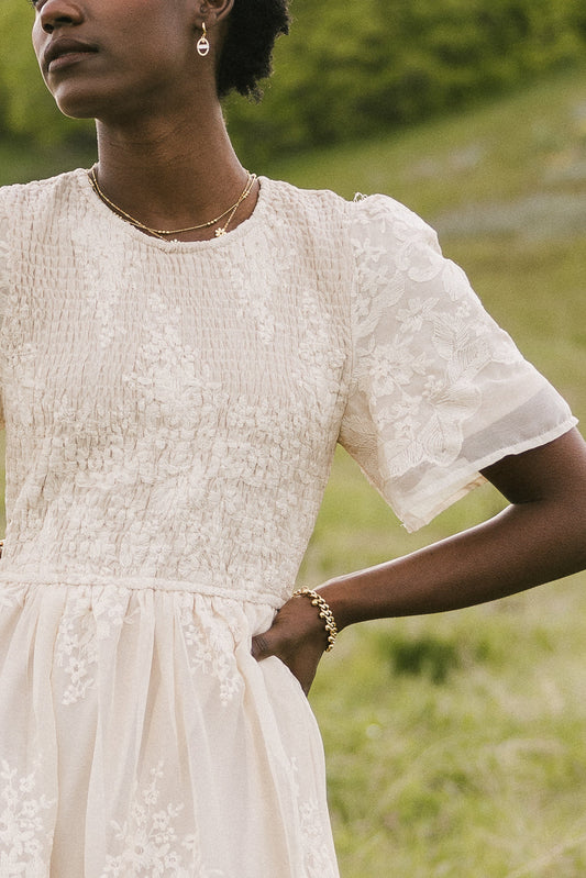Alora Embroidered Dress in Champagne - FINAL SALE