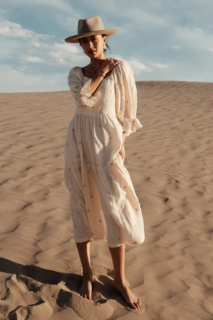 Ditsy Floral Embroidered Dress in Cream - FINAL SALE