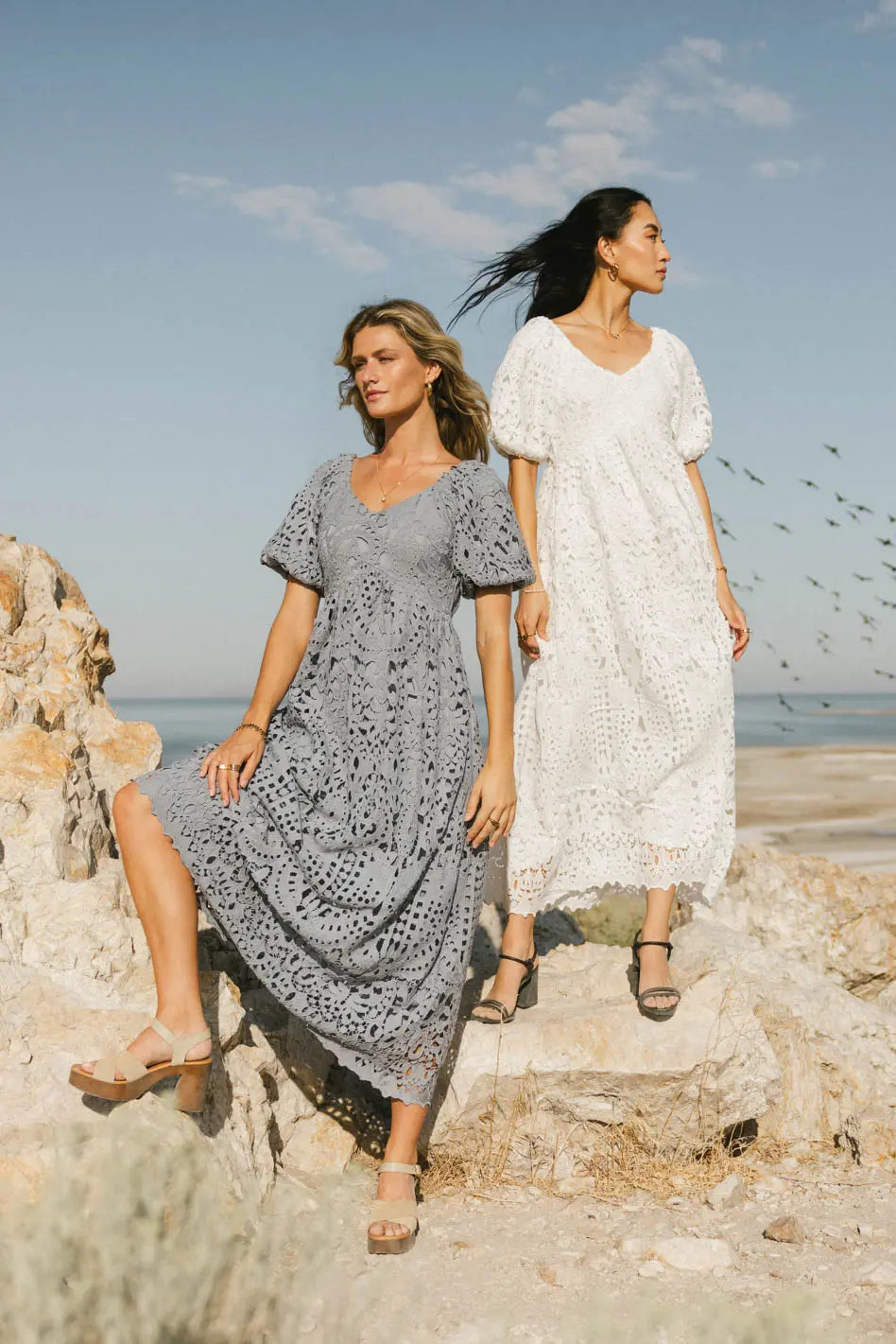Devon Eyelet Lace Maxi Dress in Blue - FINAL SALE