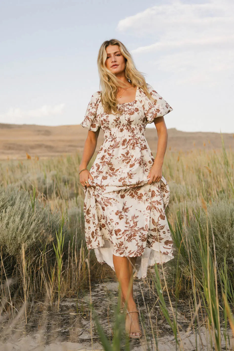 Dorothea Floral Midi Dress in Mocha - FINAL SALE
