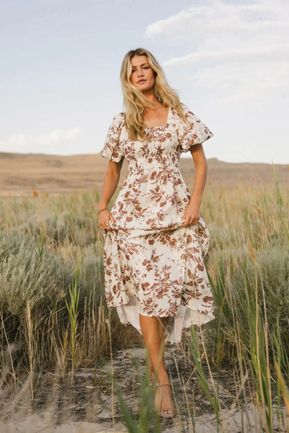 Dorothea Floral Midi Dress in Mocha - FINAL SALE