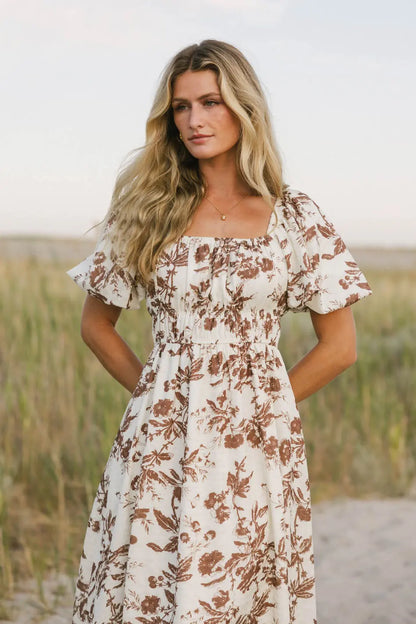 Dorothea Floral Midi Dress in Mocha - FINAL SALE