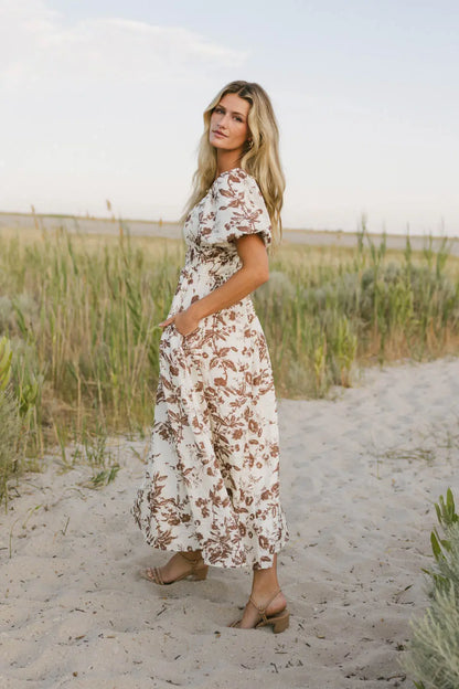 Dorothea Floral Midi Dress in Mocha - FINAL SALE