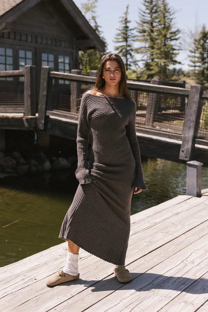 Grove Ribbed Maxi Dress in Charcoal - FINAL SALE