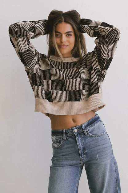 Cielo Checkered Sweater in Taupe - FINAL SALE