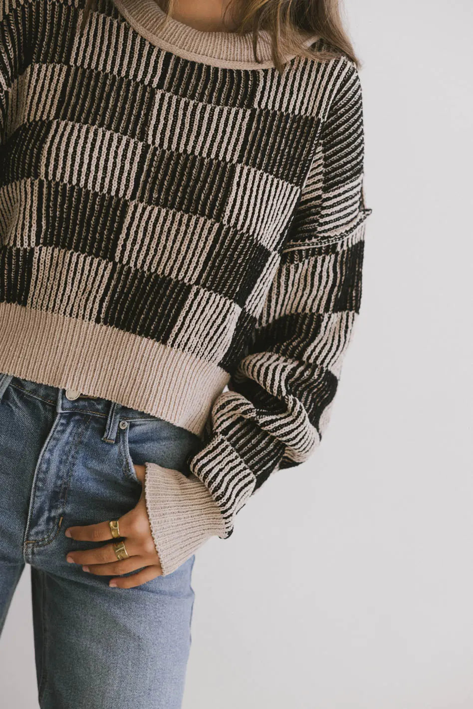 Cielo Checkered Sweater in Taupe - FINAL SALE