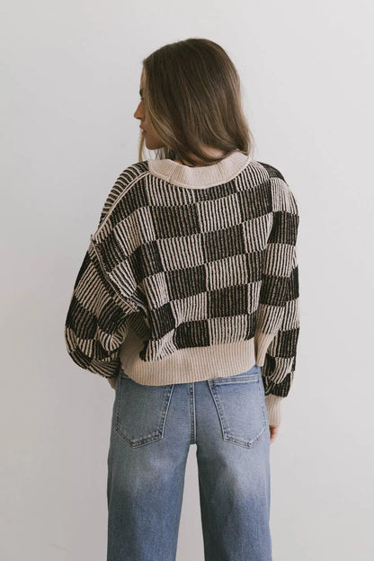 Cielo Checkered Sweater in Taupe - FINAL SALE
