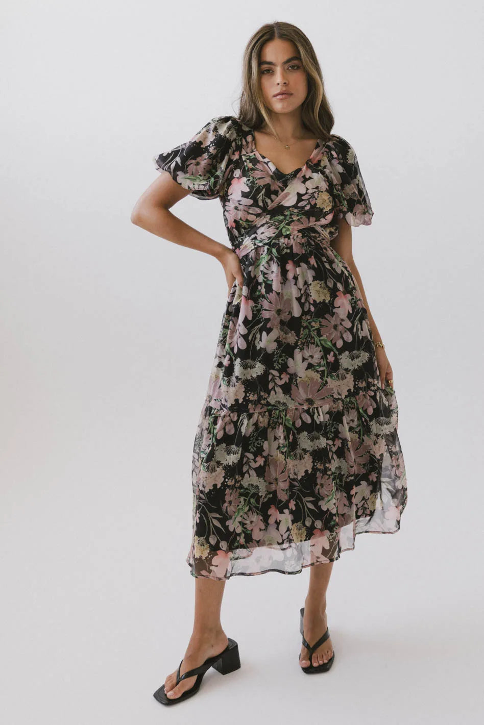 Angelique Floral Tie Dress in Black - FINAL SALE